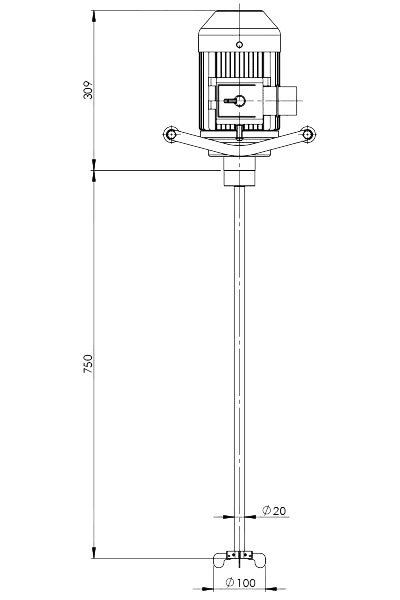 Tegning af Geppert FR elektrisk tromleblander set forfra